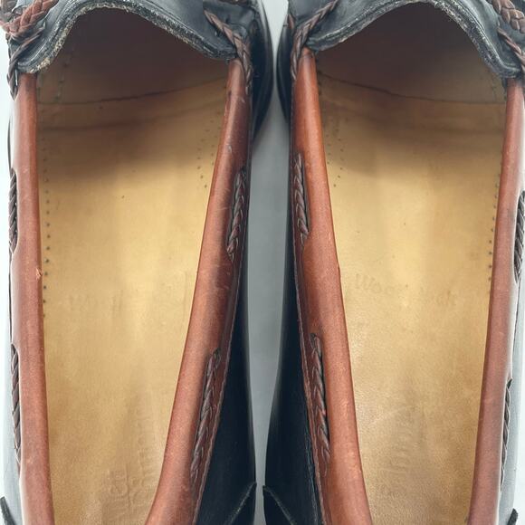 Allen Edmonds Men's Woodstock Loafers, Black/Cognac, Braided Tassel, Sz 10.5E - Picture 8 of 16